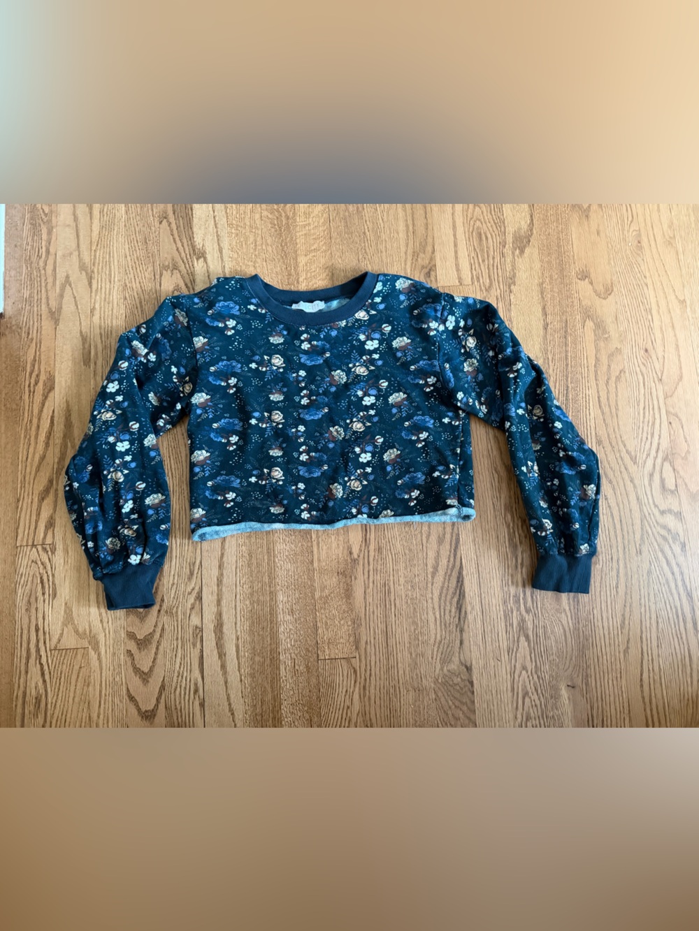 Ivy City Co Floral Sweatsuit Set XXS Navy Blue Cropped Sweatshirt Joggers 2Pc